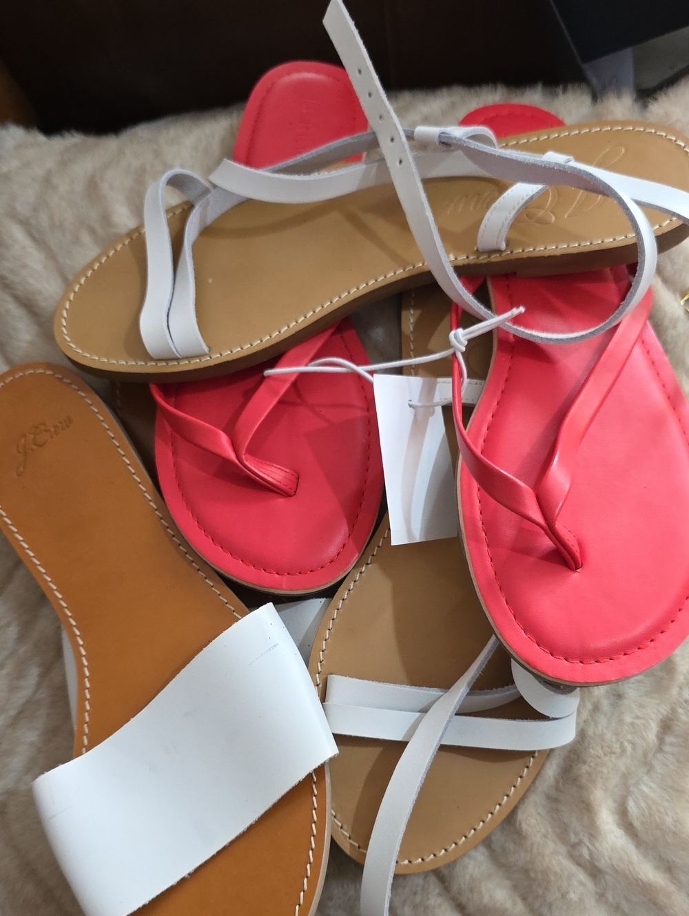 Bundle Of 3 Pairs J. Crew Women's Coral and White Strappy Sandals